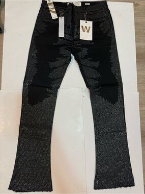 WAIMEA STACKED FLARED RHINESTONE DENIM JEANS/ Men Size 38 & 40